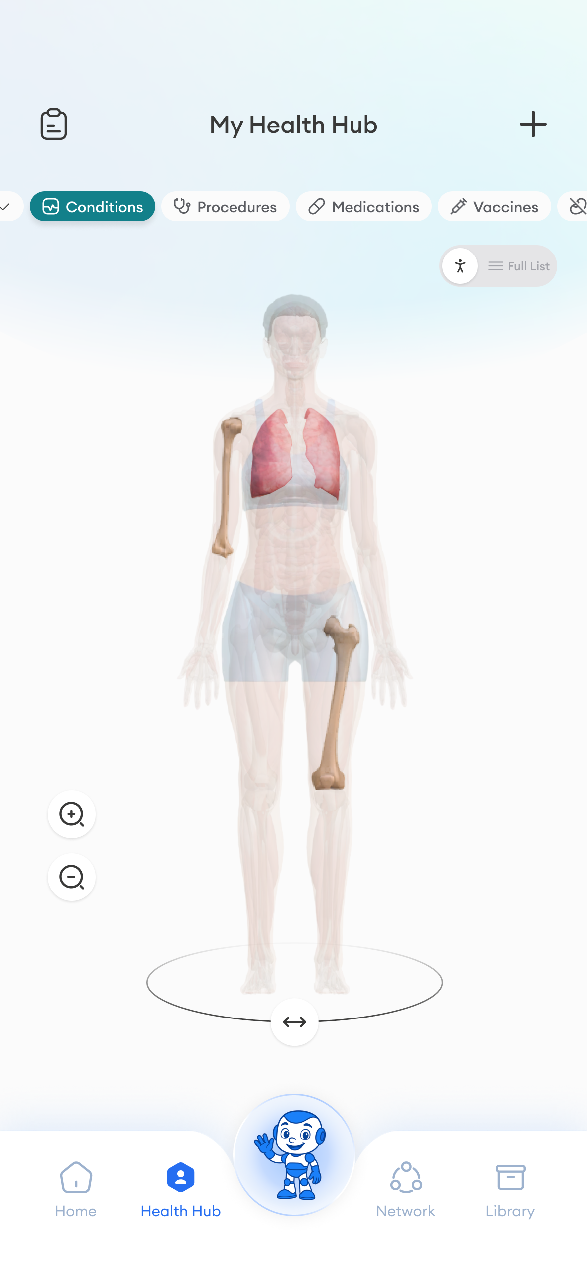 Health Hub 3D body visualization